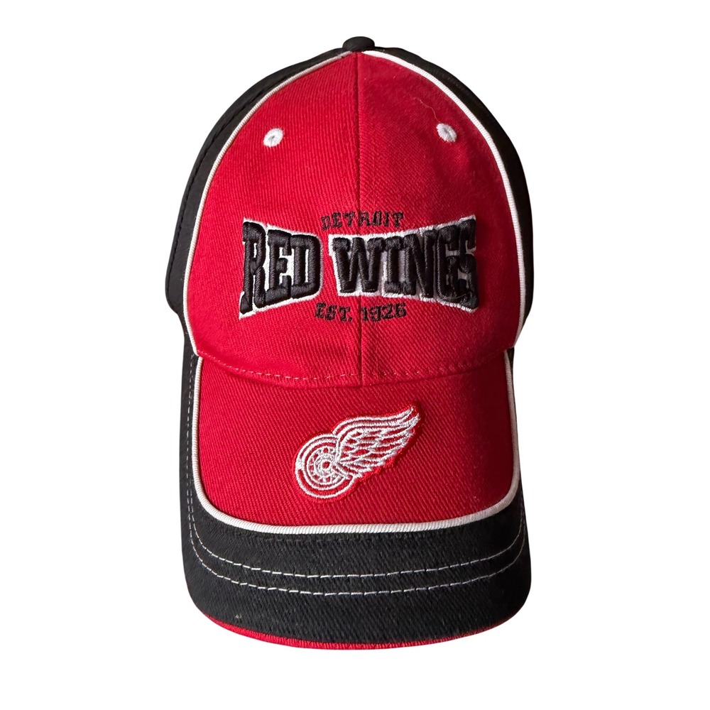 Detroit Red Wings NHL Hockey Hat Red Black Adjustable Hook Loop Baseball Cap